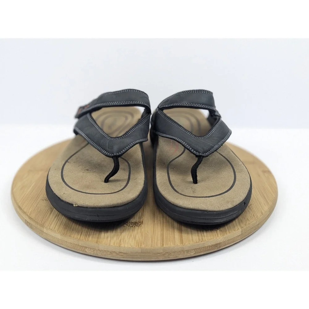 Orthofeet Sandals Mens 11.5 D Black Leather Adjustable Slip On Outdoor Vacation